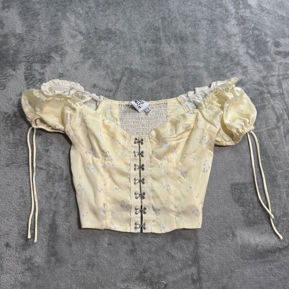 Princess Polly Yellow Daisy Floral Hook & Eye Corset Crop Top Size 4